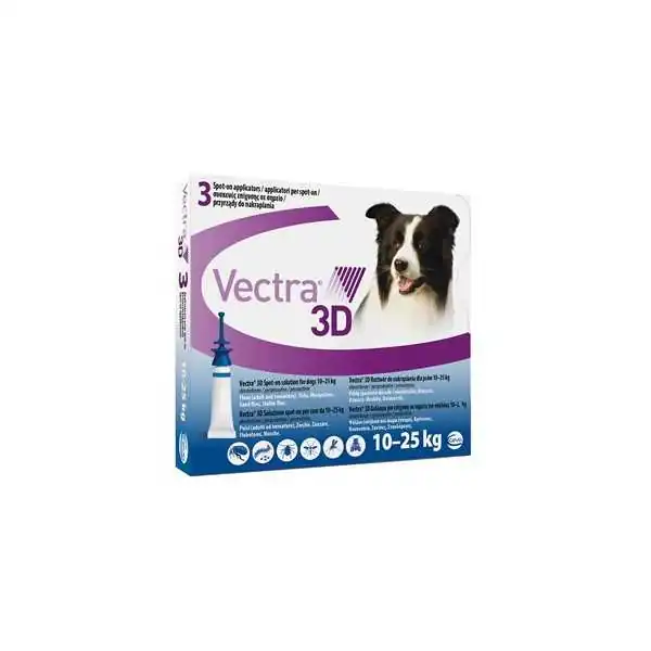 VECTRA 3D 3 Pipette per Cani aventi peso 10-25KG - Box BLU, Ceva