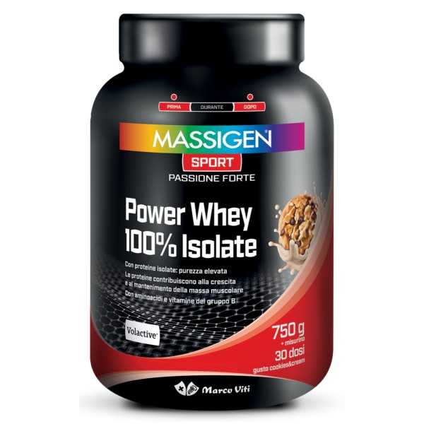 MASSIGEN Sport Power Whey 100% Isolate 750g Cookies & Cream
