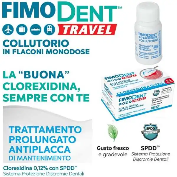 FIMODENT COLLUTTORIO da viaggio 0,12% CLOREXIDINA 14 FLACONCINI 10ml, FIMO DENT