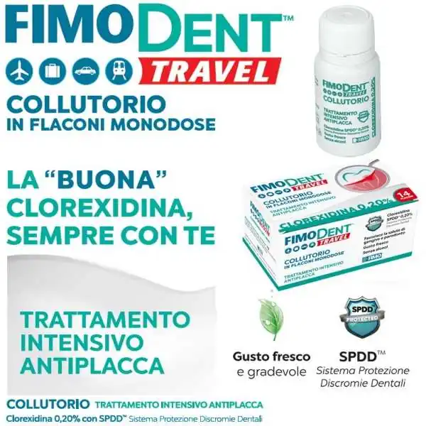 FIMODENT COLLUTTORIO da viaggio 0,20% CLOREXIDINA 14 FLACONCINI 10ml, FIMO DENT